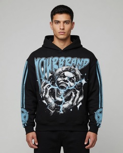 Sweat à capuche personnalisé épais délavé à l'acide, motif Joker vintage, imprimé éclair noir, style streetwear tendance unisexe - Product Image 1