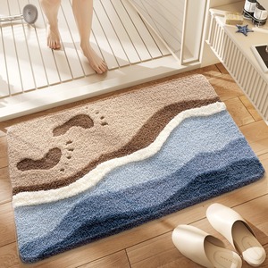Modern Rectangle Bath <b>Rug</b> With Clover Pattern Non-Slip Rubber Backing Polyester Tufted Medium Pile Green White - Product Image 5