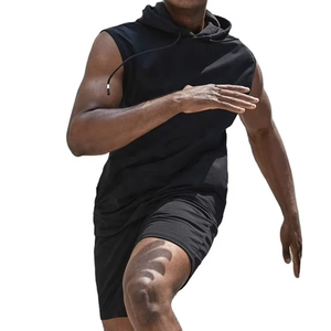 Ensemble de survêtement d'été 2 pièces pour homme de haute qualité, avec logo personnalisé, comprenant un sweat à capuche sans manches en coton et un short de jogging confortable - Product Image 2