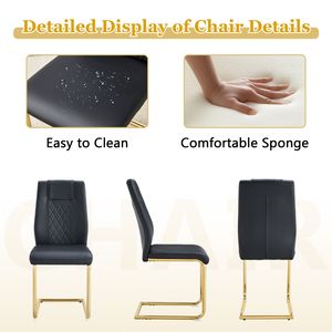 Set da Pranzo di Lusso con Tavolo Ovale in Vetro Temperato da 71 Pollici, Sedie in PU Nero di Alta Qualità con Doppia Colonna Dorata, Set 5 Pezzi Tavolo e Sedie Leggeri - Product Image 6