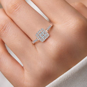 0.50 CTW Real Round Diamond <b>Ring</b> | Prong <b>Set</b> Square Cluster Design Rose <b>Gold</b> | Anniversary Gift Elegant Fine Jewelry for Women - Product Image 1