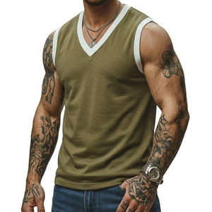 Custom Made Wholesale Men's V Neck Muscle Fit Tank Top Stylish Casual Sleeveless Vest Premium Urban Streetwear Tank Tops For Men - Product Image 3