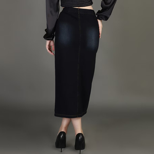 2025 New Latest Fashion High Waist Women Lightly Washed Straight Denim Skirt Summer Fashion Casual Wear Button Custom Logo - Product Image 2
