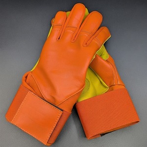 Bruce Bolt Orange Leather Batting Gloves Ambidextrous Hook And Loop Closure Unisex Adult Training - Product Image 1