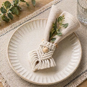 <b>White</b> Macrame Napkin Ring With Wooden Beads For <b>Dining</b> <b>Table</b> Wedding Decor Festive <b>Table</b> Styling And Gift Decoration From india - Product Image 1