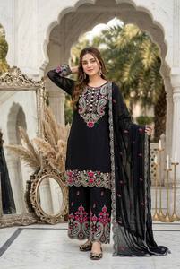 Exclusive Trendy Wedding Diwali Salwar Kameez Set Sequence Embroidery Stretchable Wrinkle-Free Top Plazzo Dupatta Roman <b>Silk</b> - Product Image 2