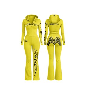 Women Hooded Full Zip <b>Tracksuit</b> <b>Set</b> Light Blue <b>Pink</b> Print Eco-Friendly Breathable Skinny Fit Long Sleeve Winter Outdoor Wear - Product Image 2