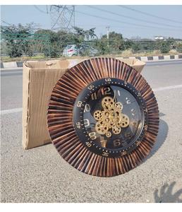 Horloge murale mécanique en bois avec engrenages mobiles, style industriel rétro, horloge décorative pour salon, chambre à coucher, salle à manger - Product Image 2