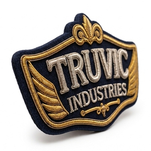 Most Selling Designer Badges High Quality Leather Chenille Bullion Embroidery Patches with Gold/<b>Silver</b> <b>Wire</b> for Hats and Collar - Product Image 3