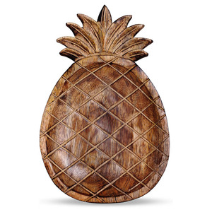 Plato para servir con diseño de piña seguro para alimentos, plato para servir tallado en madera con acabado Natural, cuenco de madera con acento para aperitivos - Product Image 2
