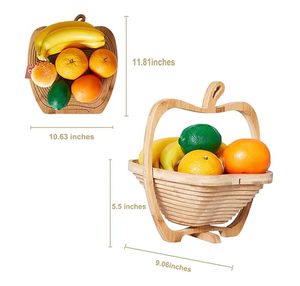 Foldable Bamboo Apple Shaped Dried Fruit <b>Basket</b> Decorative Fruit Snack Serving <b>Basket</b> for Kitchen Dining <b>Table</b> Home Decor - Product Image 2