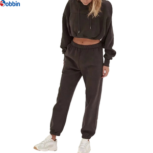 High Quality Winter Women's Gray Hooded Tracksuit <b>Set</b> Full Sleeve Solid Color Casual Loose Fit Sweatshirt and Pants with Pockets - Product Image 2