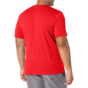 T-shirt en coton rouge pour homme, manches courtes, col rond, coupe classique, couleur unie, jersey décontracté, tricoté, respirant, teinture unie - Product Image 5