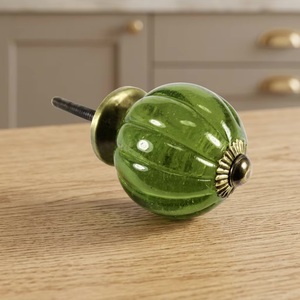 Green Crystal Round Cabinet <b>Knob</b> with <b>Brass</b> Base Modern Style Beads Art CRK 101 for Kitchen Drawer Door Handle - Product Image 1