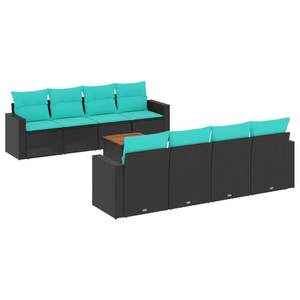 Juego de sofás de patio de ratán sintético negro de 9 piezas con cojines, muebles elegantes para exteriores - Product Image 2
