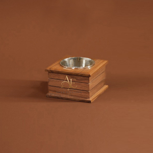 Ribbed Square Wooden Incense <b>Burner</b> With Horizontal Grooves & Sleek <b>Silver</b> Metal Cup Insert For Add A Touch To Any Living Space - Product Image 1