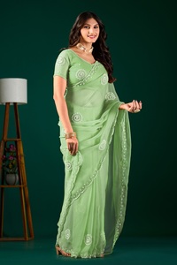 Vexotrend Indian Designer Women's <b>Satin</b> Chiffon <b>Saree</b> Beautiful Patola Design Traditional Style Wedding Diwali Party Wear Quick - Product Image 3