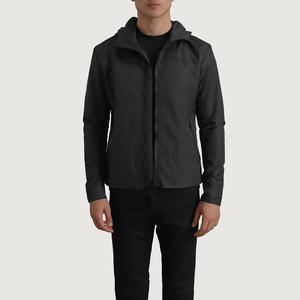 Veste softshell grise à capuche pour homme, résistante à l'eau, fermeture éclair, coupe ajustée, manches longues, vêtements d'extérieur pour l'automne, randonnée - Product Image 4