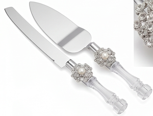 Best Quality Silver Stainless Steel Cake Server Knife Cutlery <b>Set</b> With Acrylic Handle Perfect Wedding Dessert Serving And Home - Product Image 1