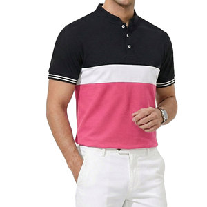 Wholesale Price Men's <b>Grandad</b> Collar Polo <b>Shirt</b> Custom Design Color Block <b>Short</b> <b>Sleeve</b> Contrast Cuff Slim Fit Golf Polo <b>Shirts</b> - Product Image 2