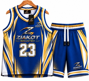 Vente en gros directe ZIAKOT INDUSTRY Maillot de basket-ball authentique bleu or-blanc personnalisé - Product Image 1