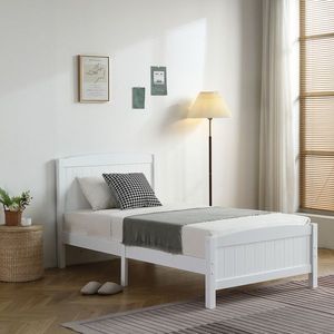 เตียงไม้สีขาวแบบโค้ง รุ่น Twin Pine Single Layer Core Vertical Stripe Full Board พร้อมหัวเตียงโค้งและปลายเตียงแบบเดียวกัน - Product Image 2