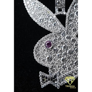 Pendentif Lapin en Moissanite de Créateur, Argent Sterling 925, Pierre Violette et Nœud Noir, Bijou - Product Image 2