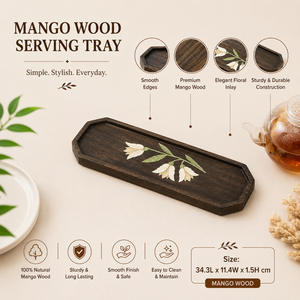 Plateau de service décoratif en bois de manguier de qualité supérieure avec finition polie |   Plateau en bois fait main pour les collations, le thé, le café, la maison et l'hôtel - Product Image 5
