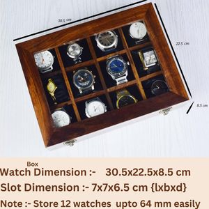Boîte de rangement de luxe en bois indien longue durée pour montres et bijoux, organisateur à 12 compartiments pour montres-bracelets homme et femme, en bois de rose - Product Image 1