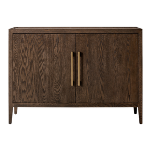 Minimalist Solid Teak <b>Sideboard</b> Cabinet 2-Door <b>Storage</b> Cable Hole Rich Dark Finish & Durable Natural Wood Construction - Product Image 4