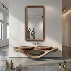 Rustic Solid Wood Wall <b>Mirror</b> <b>Rectangular</b> <b>Large</b> Teak Frame Vanity <b>Mirror</b> Farmhouse Living Room Bedroom Decor Artwork Object HD U - Product Image 2