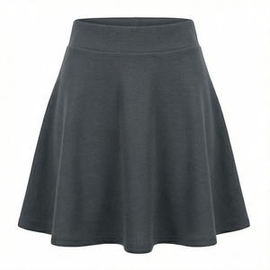 Jupe courte trapèze pour femme, taille élastique, tricotée, couleur unie, style décontracté, mélange doux de coton et élasthanne, toutes saisons - Product Image 1