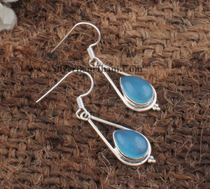 Wholesale Vintage Natural Blue Chalcedony 925 <b>Sterling</b> <b>Silver</b> Gold Plated Drop Earrings High Quality Anniversary Gift Party - Product Image 6