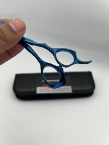 Ciseaux de coiffure professionnels en acier inoxydable japonais J2, couleur plasma bleue, avec poignée dragon et étui en cuir PU - Product Image 5
