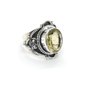 Vintage 925 Silver Cocktail Ring With Yellow Lemon Quartz Setting Unisex Everyday Wear Jewelry - Product Image 2