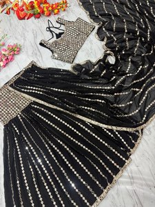 Nouvelle Arrivée 2025 – Saree de créateur en modal, organza et soie véritable avec miroir, élégant pour mariage, pour adultes, vente en ligne, tenue de soirée pour femmes - Product Image 3