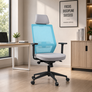 Chaise de bureau ergonomique en maille KINSHA avec accoudoirs réglables, appui-tête intégré, réglage de la hauteur électrique, design moderne - Product Image 1