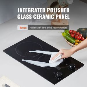 Placa de Cocción Eléctrica Integrada de 12 Pulgadas y 1800W, Estufa de Inducción de 2 Quemadores con Panel de Vidrio Cerámico y Perillas, Placa de Cocción Radiante - Product Image 3
