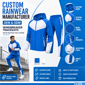 Waterproof Hooded Eco-Friendly Windbreaker Set Custom Color Combination Side <b>Zip</b> Pocket Pants Ripstop Polyester Fabric Wholesale - Product Image 5