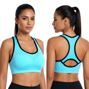 Soutien-gorge de sport respirant bleu clair à maintien élevé pour femme avec dos noir - Product Image 3