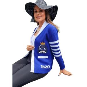 Suéter Cárdigan de Punto Grueso de Algodón Casual para Mujer con Rayas Griegas y Logotipo Personalizado al por Mayor de Phi Beta Sigma Zeta Phi Beta - Product Image 4