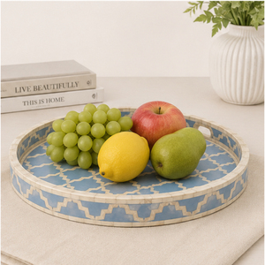 Round Bone Inlay <b>Decorative</b> Tray Luxury <b>Moroccan</b> Pattern Wood Serving Platter for Coffee Table Centerpiece Hotel Tableware - Product Image 4