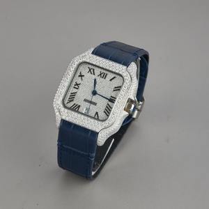 Iced Out <b>Diamond</b> Square Mechanical Movement Seiko Stainless Steel Strap Luxury <b>Watch</b> with Roman Numerals - Product Image 3