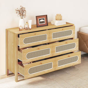 Commode double en bois de rotin de 47.2 pouces avec 6 tiroirs pour chambre ou salon - Product Image 2