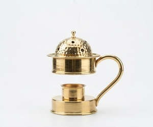 Brûleur d'encens en fer doré avec couvercle en dôme, design martelé, support pour encensoir d'aromathérapie - Product Image 3