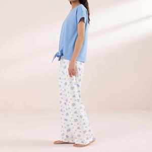 Comfortable 100% Organic Cotton Two Piece Women's Sleeping Suit Set Custom Logo Plain Oversized T Shirt And Pajama Set - Product Image 4