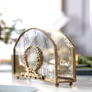 Vintage Metal Napkin Holder With <b>Mirror</b> Finish And Gold Accent <b>Rectangle</b> Shape Home Decor Accessory - Product Image 4