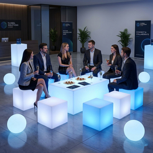 ชุดเฟอร์นิ<span class=keywords><strong>เ</strong></span>จอร์<span class=keywords><strong>เ</strong></span>รืองแสง LED ทันสมัย สำหรับกลางแจ้ง โต๊ะพร้อมเก้าอี้ 6 ตัว ลูกบอล 2 ลูก ให้เช่าสำหรับงานปาร์ตี้ งานแต่งงาน <span class=keywords><strong>สระ</strong></span>ว่ายน้ำ ไนท์คลับ - Product Image 3