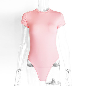Women's Red Short Sleeve Bodysuit Crew Neck High Waist Solid Color Breathable Spandex Polyester Jumpsuit Spring Summer Wear - Product Image 4