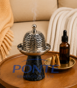 Quemador de incienso moderno de metal con base de mármol negro natural, soporte para Bakhoor en oro antiguo y Dhoop Dani para decoración de hogar de alta gama. - Product Image 6